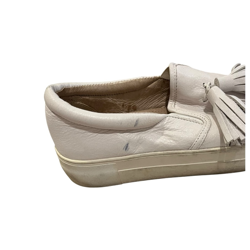 Women's J/Slides White Leather Tassel Slip-On Shoes Sneakers 7 - Picture 7 of 8
